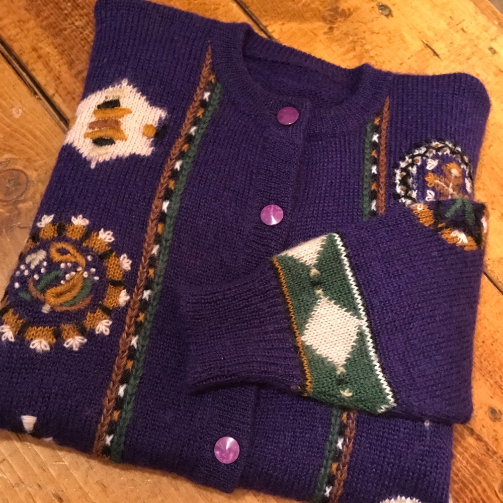 Purple Knit Cardi with Geometric Patterns - Picture 7 of 7